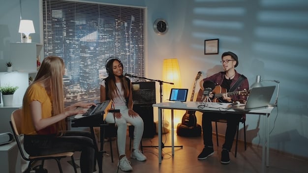 A collaboration meeting at SM Entertainment's New York office, featuring SM Entertainment executives and local US music producers brainstorming ideas around a table.