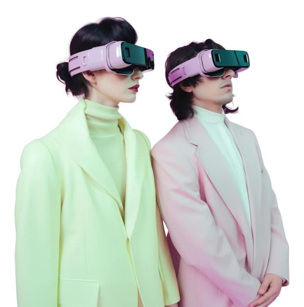 A digital rendering showing the Aespa members with their virtual avatars (ae members). The real members are standing confidently in the foreground, while their ae counterparts are glowing and ethereal behind them.