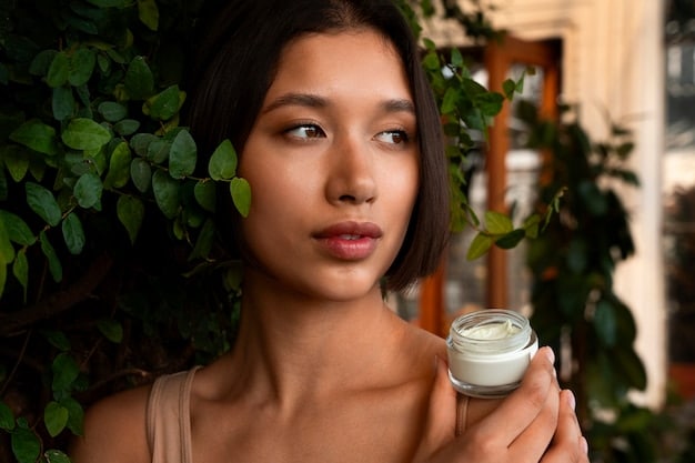 Close-up shot of Son Ye Jin showcasing a specific skincare product, highlighting her flawless skin and the product's packaging. The lighting is soft and flattering, emphasizing the product's benefits.
