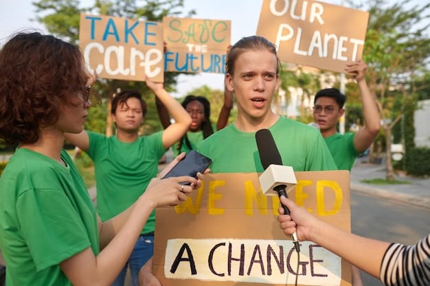 Yoo Ah In giving a speech at a social activism rally about climate change awareness.