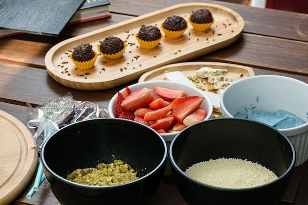 A close-up shot of Korean snacks and drinks arranged on a table for a dorama-themed party. Includes items like kimchi, ramyeon, soju, and Korean sweets, styled with traditional Korean serving dishes and vibrant tablecloths.