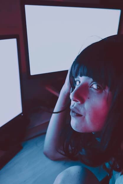 A split-screen image. On one side, a person looking distressed in front of a TV screen displaying a 