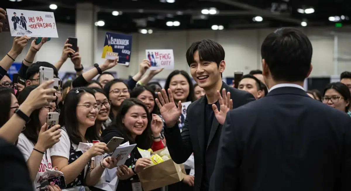 K-Drama actor interacting with diverse U.S. fans at a meet-and-greet event