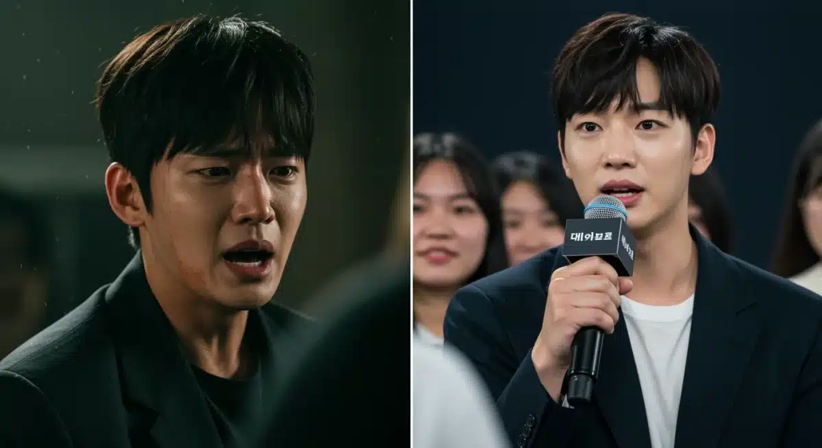 K-Drama actor showcasing dramatic range alongside another actor connecting with international fans, illustrating their path to U.S. recognition.