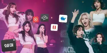K-Pop's Digital Dominance in the US: 2025 Streaming Reshapes Industry K-Pop idols performing on stage with digital streaming icons and a US map overlay, representing market dominance.