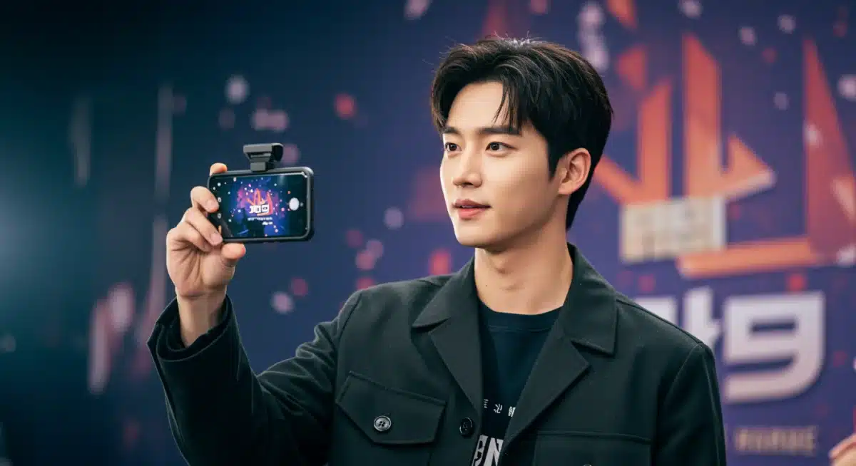 Male dorama actor recording a short-form video for social media