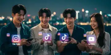 Dorama Actors: Social Media for Global Reach in 2026 Four dorama actors engaging with social media, global digital influence 2026