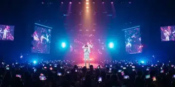 K-Pop concert in 2026 with advanced fancam technology and interactive fan engagement