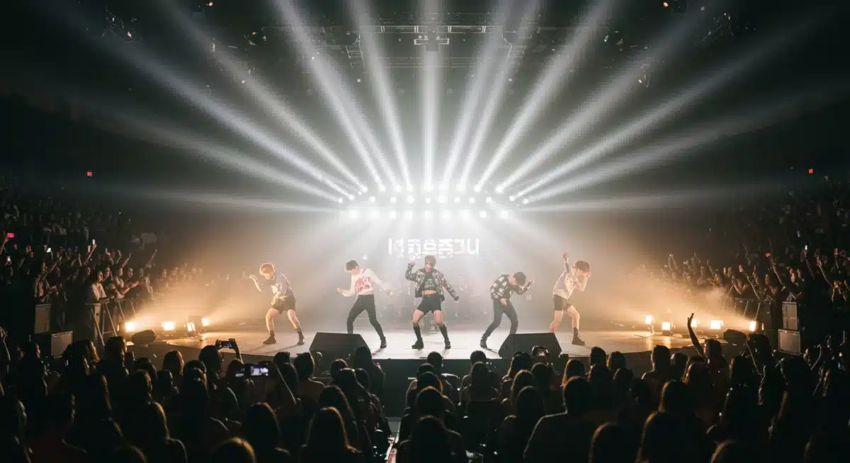 K-Pop rookie group performing live to a diverse American audience