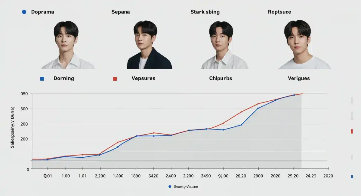 Infographic showing increasing dorama actor search trends in the US from Q1 to Q4 2025, with a peak in Q4.