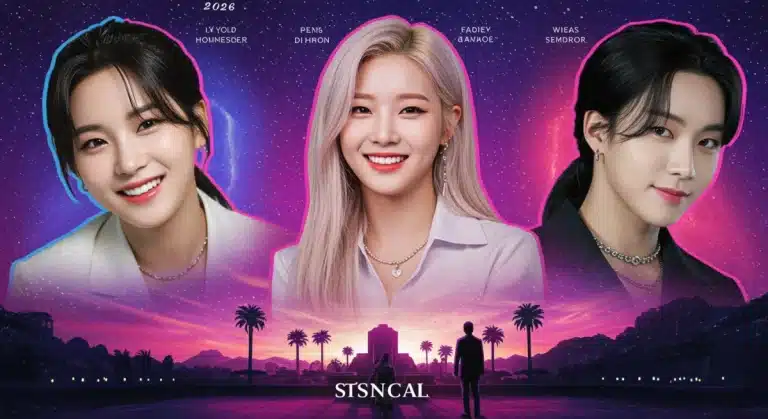 K-Pop idols transition to Hollywood, appearing in US films and TV shows for 2026, a vibrant collage of talent.