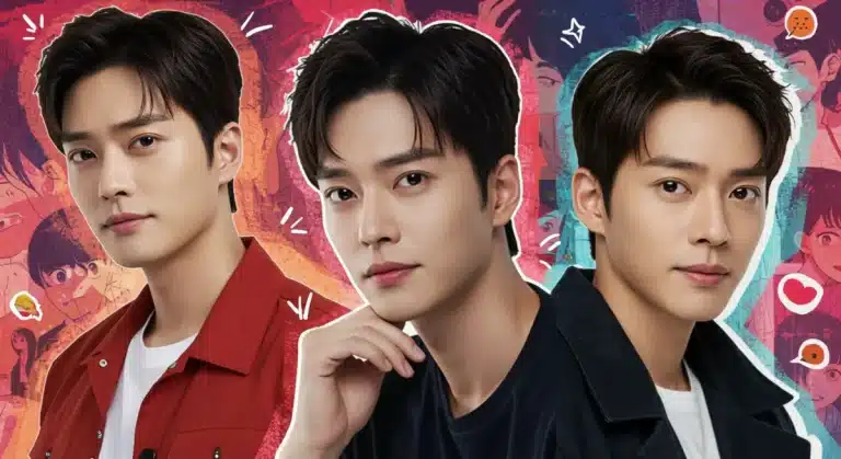 Dynamic collage of the top 3 most searched dorama actors in the US for Q4 2025, highlighting their popularity.
