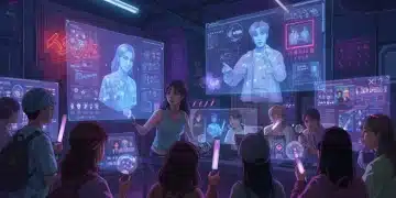 Global K-Pop fans engaging with digital idol projections and each other, showcasing 2026 trends