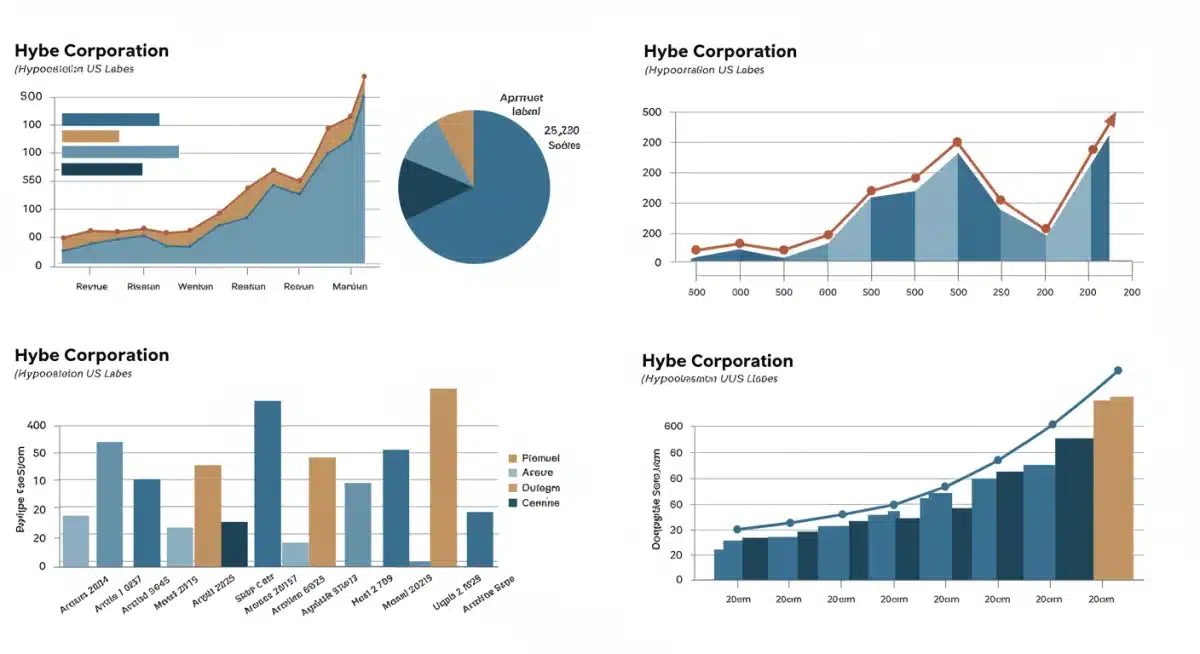 Infographic detailing Hybe Corporation's financial growth and market share post-acquisition of a US music label.