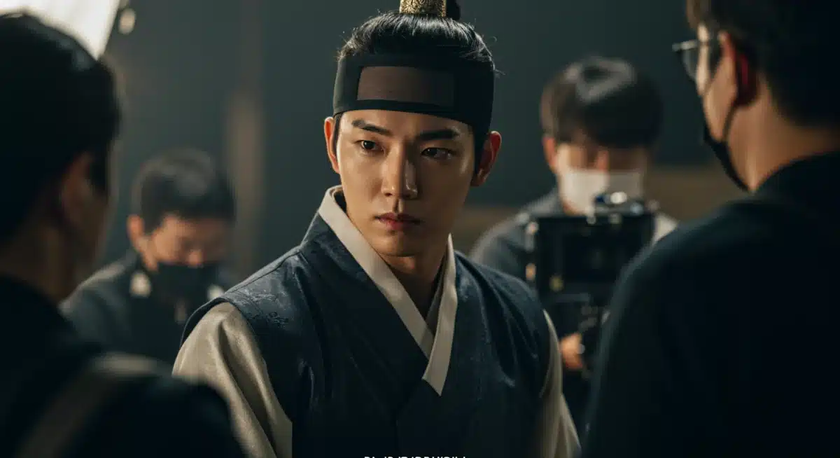 Male idol actor intensely performing a dramatic K-Drama scene