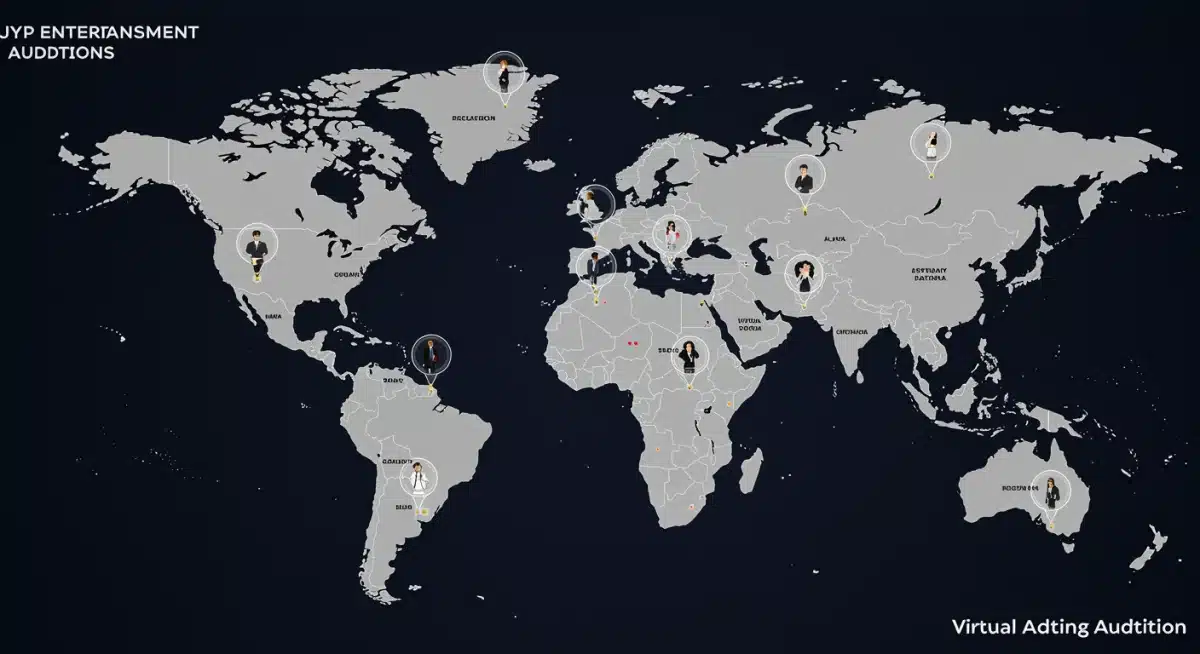 Global map showing JYP Entertainment's 2026 audition locations and virtual platforms