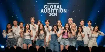 Aspiring K-Pop idols performing at JYP Global Audition 2026
