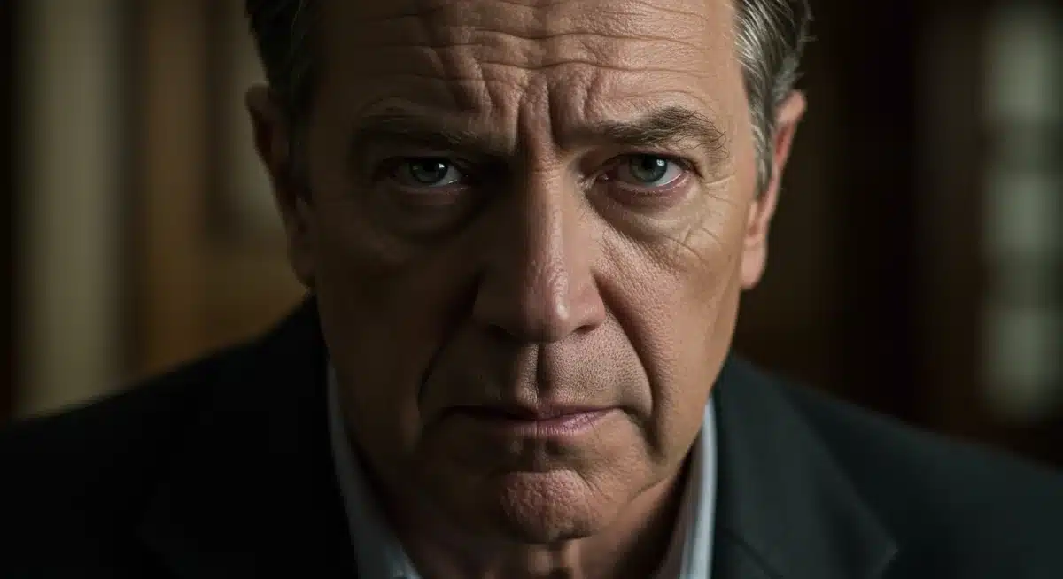 Close-up of a veteran K-Drama actor with an intense, emotional expression, demonstrating strong acting.