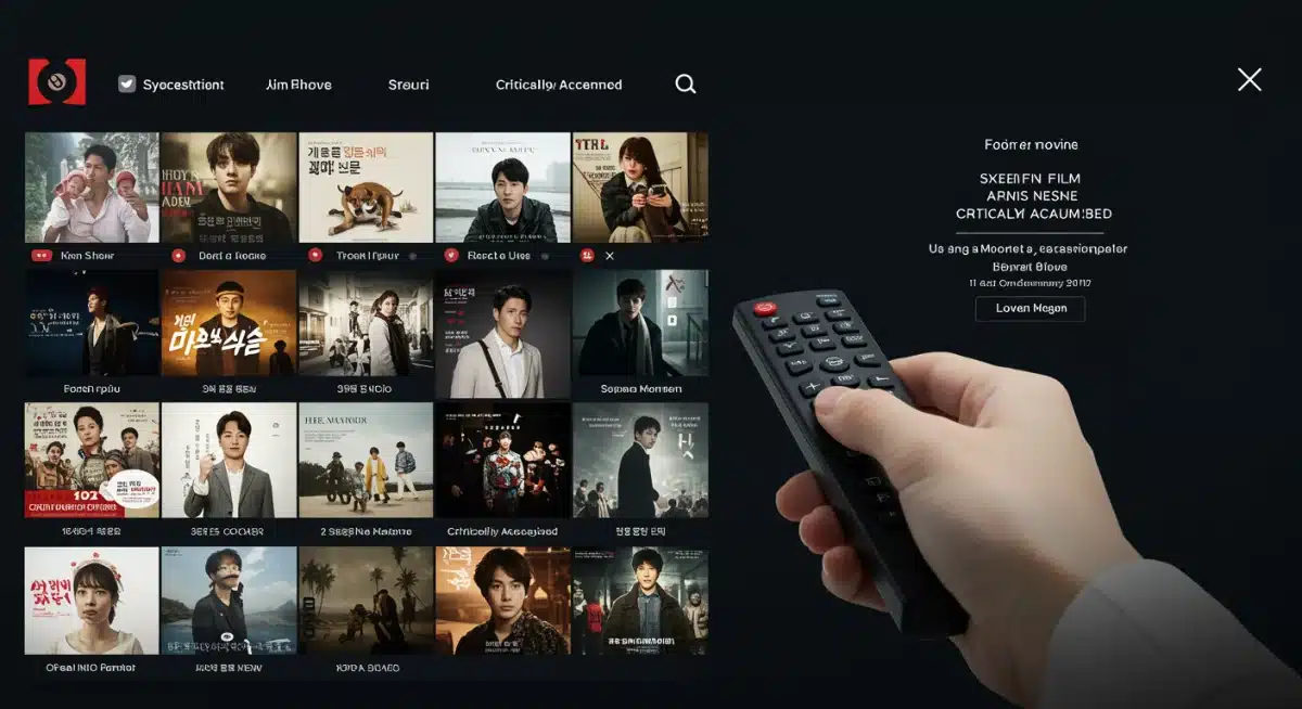 Streaming platform interface displaying diverse Korean film titles for American audiences.