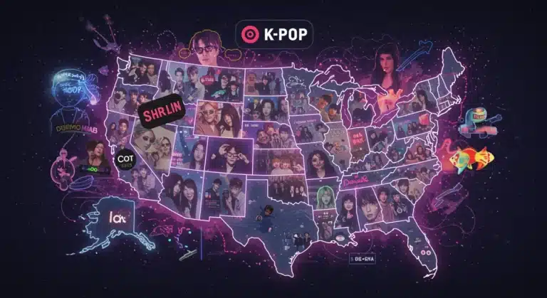 K-Pop's digital dominance in the US, showing streaming platforms and fan communities