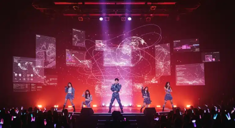 K-Pop idols breaking streaming records in 2026, digital stage performance