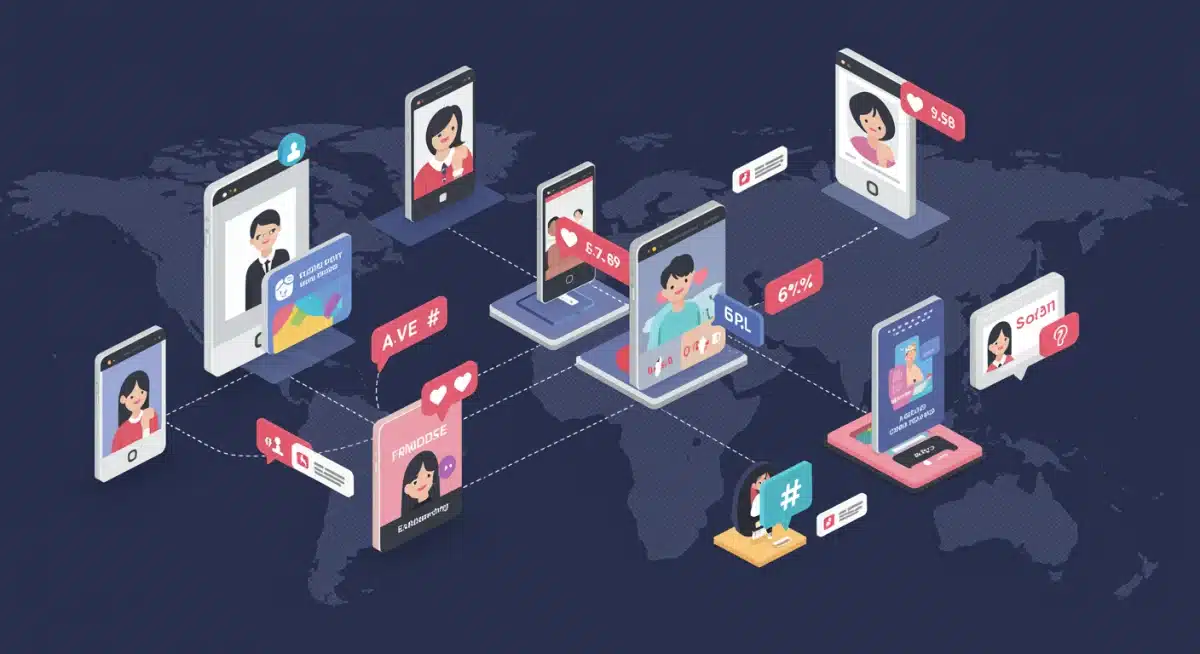 K-Pop fan communities engaging on various social media platforms, showing global interaction.