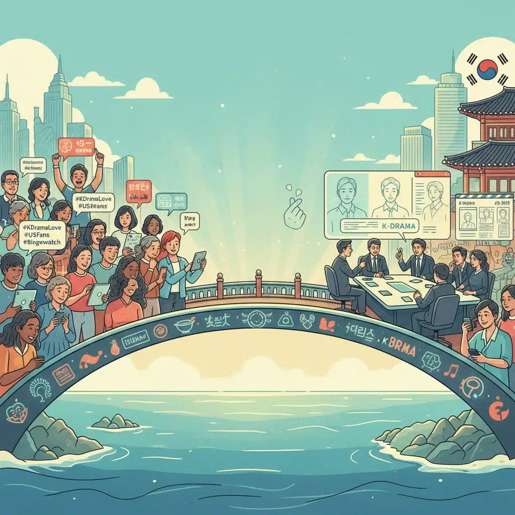 Metaphorical bridge illustrating U.S. K-Drama fan influence on Korean production.