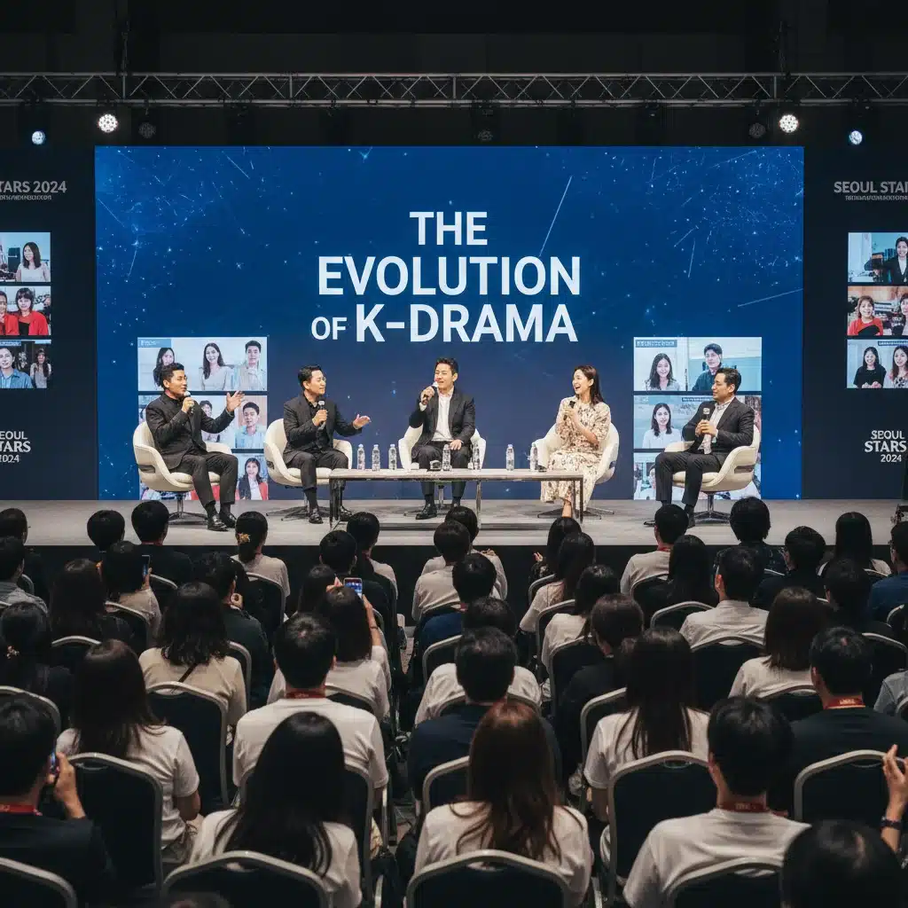 K-Drama convention panel discussion with experts and engaged audience.