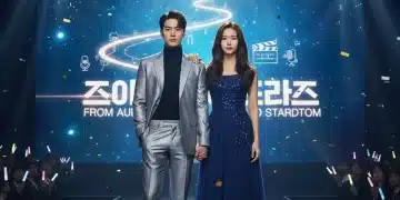 Promising K-Drama actors on stage, spotlighted, symbolizing their rise to stardom in 2026.
