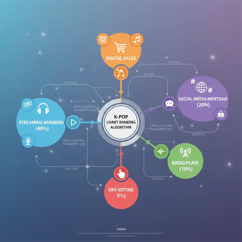 Infographic detailing the interconnected components of K-Pop chart algorithms.