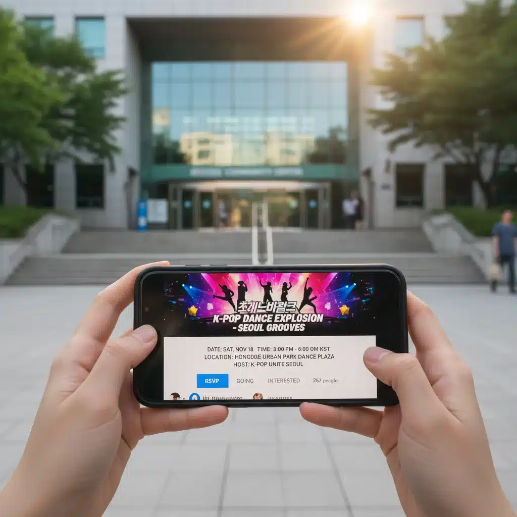 Smartphone displaying K-Pop dance meetup event page on social media.