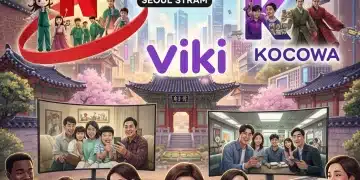 Diverse K-Drama scenes on streaming platform logos, representing 2026 U.S. K-Drama streaming landscape.