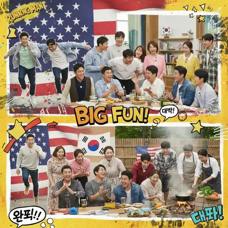 Dynamic collage of top Korean variety shows captivating US audiences in 2026