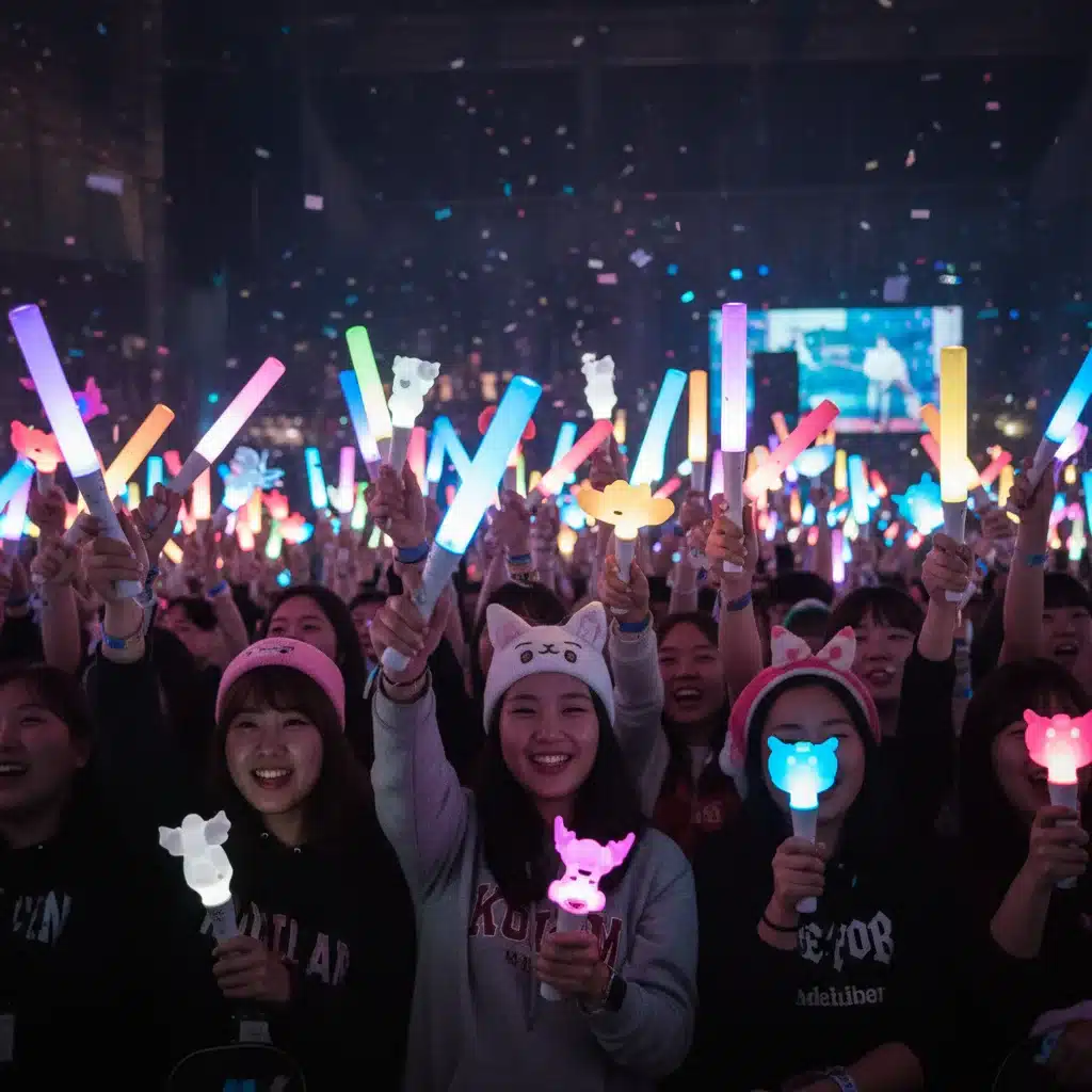 Rows of glowing K-Pop lightsticks at a concert in South Korea