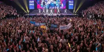 U.S. K-Pop concert crowd cheering for Korean entertainment
