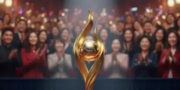 Golden Dorama Awards trophy under a spotlight, symbolizing future K-Drama actor recognition.
