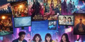 Diverse dorama posters with subtitles, representing global fan communities.