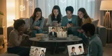 Diverse fans watching dorama on devices, engaging with social media