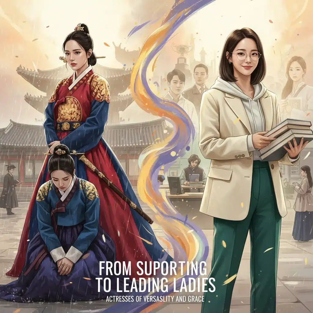 Female K-Drama actresses transitioning from supporting to lead roles, showcasing versatility.