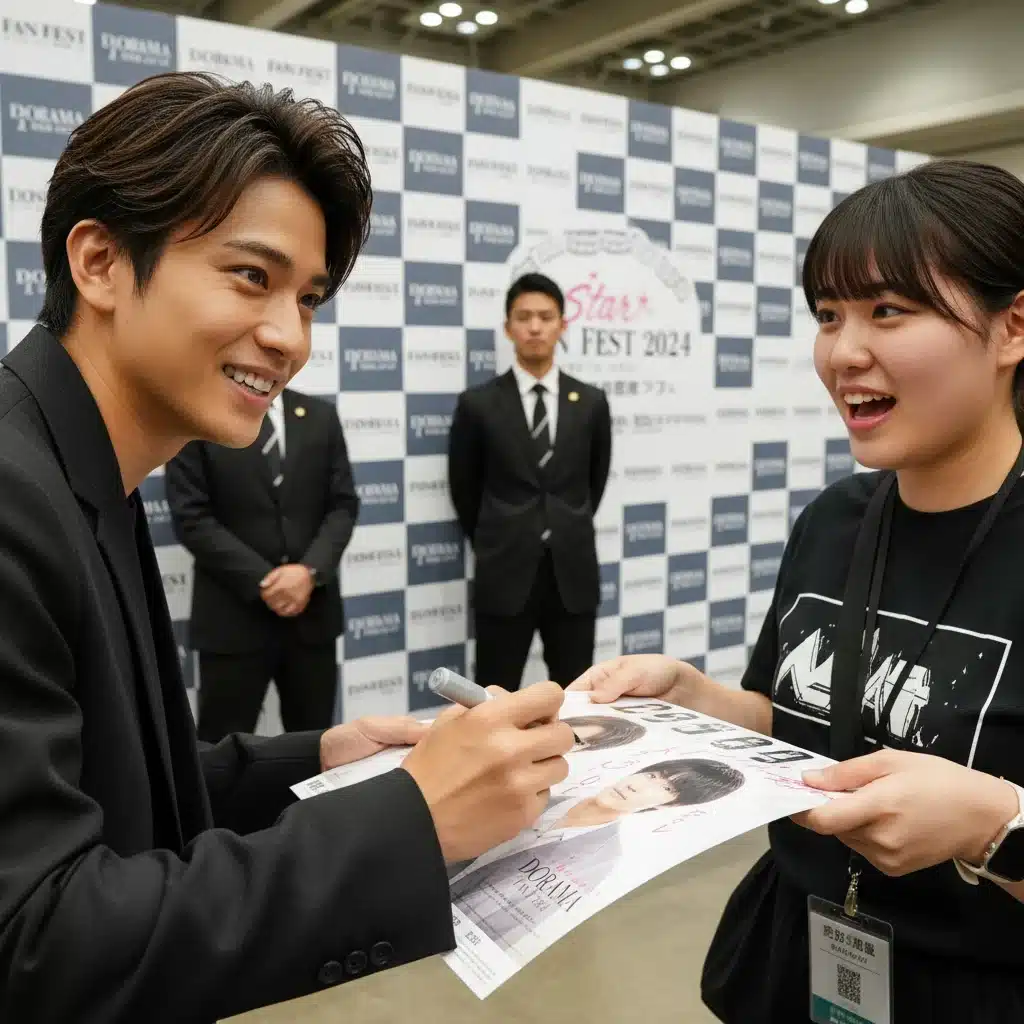 Dorama fan receives an autograph from a celebrity actor at an exclusive meet-and-greet event.