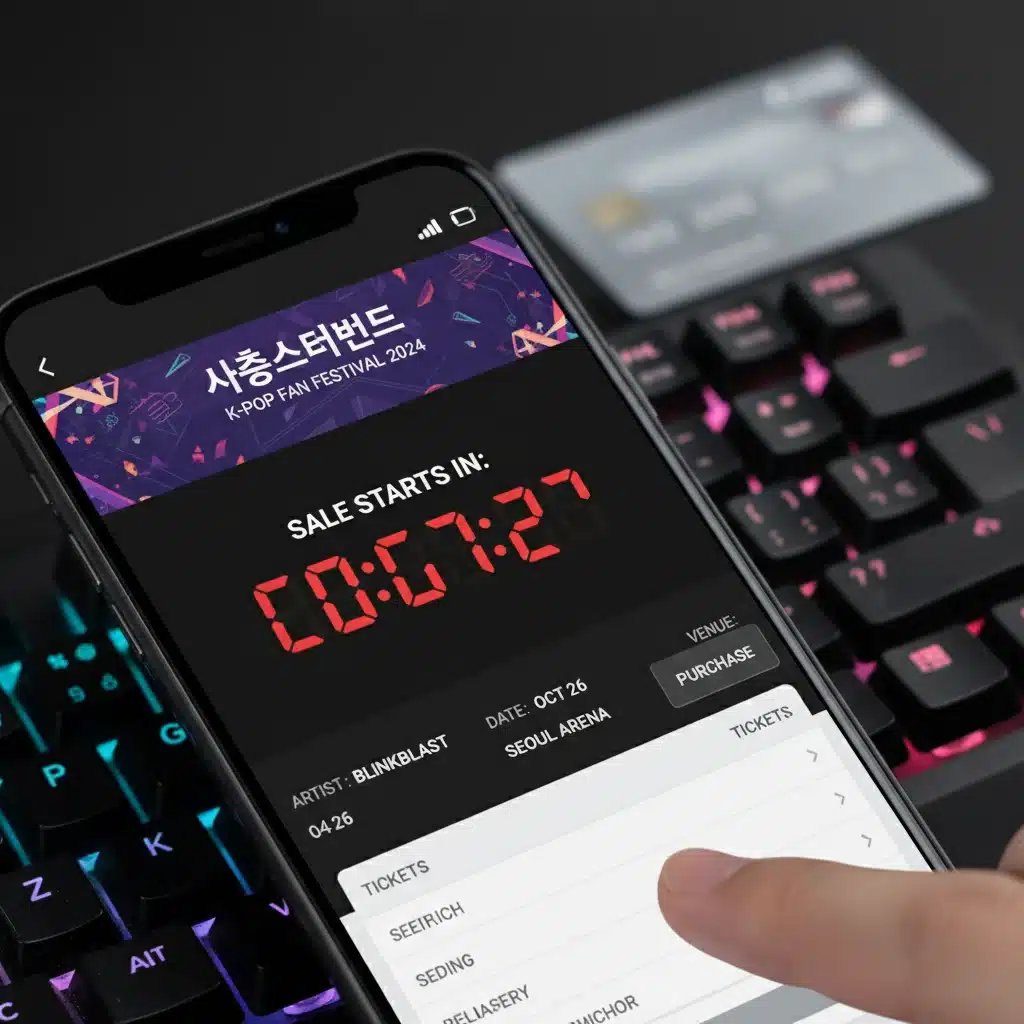 Online ticket purchase process for K-Pop concerts.