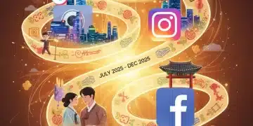 Social media icons interacting with K-Drama imagery, symbolizing global influence
