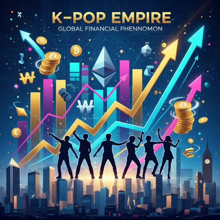 Financial charts and K-Pop idols symbolizing industry growth and financial reports for Q1 2026.