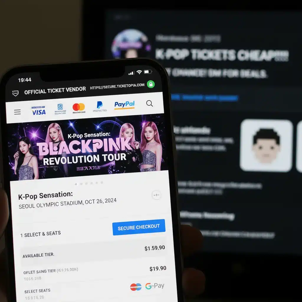 Secure official ticket vendor website on a smartphone screen